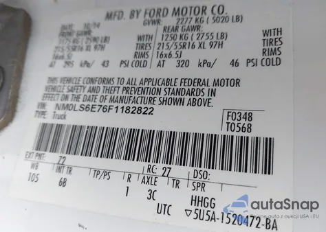 2015 Ford Transit Connect Xl z USA, uszkodzony, nr VIN NM0LS6E76F1182822